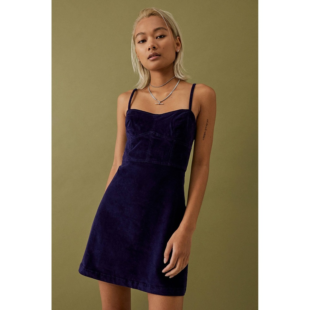 Urban Outfitters After All Mini Dress Women L Navy Corduroy 90s Y2K Indie Corset